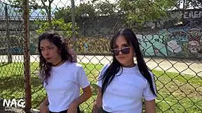 hot latina college students sneak off class for steamy lesbian pussy licking