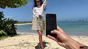 stranger beach photo turns into hotel meetup and outdoor cumwalk stroll