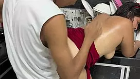 madrastra's juicy pussy gets fucked hard bent over in the kitchen