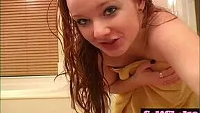 brunette hops in shower teases her tight pussy with fingering till she orgasms hard