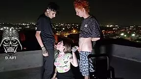 young beauty shares roof rooftop double cock delight