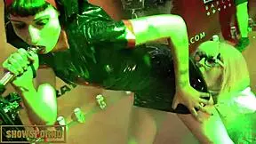 femdom brunette ties up teen blonde for kinky bdsm domination play