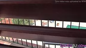 german teen gets watched fucking monster cock outdoors 😍 big natural tits bouncing