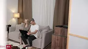 horny busty blonde sucks boyfriend's cock then rides cowgirl