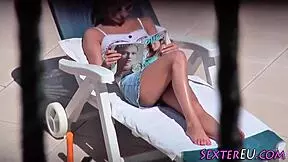 german teen gets watched fucking monster cock outdoors 😍 big natural tits bouncing