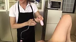 skinny japanese teen why so hairy yet orgasming hard on old guy's dildo at new job??