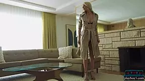 blonde teen kay lovely strips ripping clothes showing huge natural tits playboy style