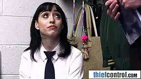 Hey shoplifter teen you pay with that tight pussy in the back office now