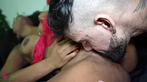 hot guy slamming that ebony whore's big tits and ass rough interracial