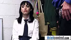 Hey shoplifter teen you pay with that tight pussy in the back office now