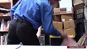 Lucky Officer Pounds Redhead Shoplifter's Tight Pussy in Lingerie Over Desk