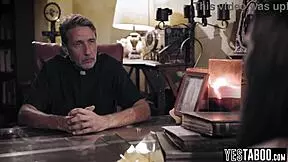 I beg the mature priest to forgive my cheating by fucking his big cock