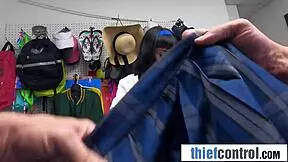 Hey shoplifter teen you pay with that tight pussy in the back office now