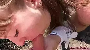 cute girl sucks big stranger cock public outdoor cumshot mouth closeup homemade