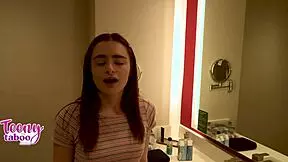 stepdad pumps cum deep inside 18yo reese robbins shaved pussy doggystyle creampie pov petite