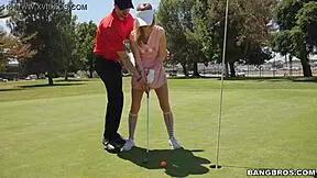 golfer girl drops knees for cock