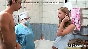 doctor helps pop this virgin teen's 😱 hymen in hospital defloration threesome 👨‍⚕️💦