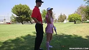 golfer girl drops knees for cock
