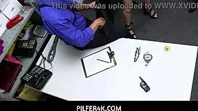 imagine getting caught stealing then seducing cops for office threesome cocksucking and fucking