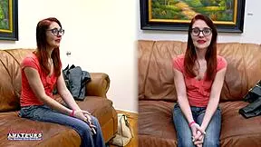 nerdy redhead dezi rae fingers her pussy then deepthroats juicy cock