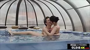 Teen Offers Shaved Holes to Old Fetish Man