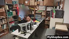 Shoplifting teen bends over for cop's big cock leniency in shop fuck