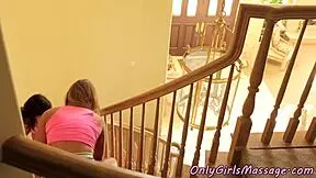 Lesbian teens oil up, trib trimmed pussies hard after seductive massage!