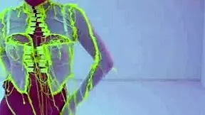 Latina teen Mia Valentine strips stockings nude for big tits striptease DJ tease