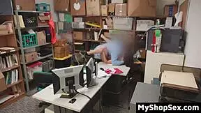 Shoplifting teen bends over for cop's big cock leniency in shop fuck