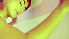 Latina teen Mia Valentine strips stockings nude for big tits striptease DJ tease