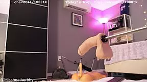 damn this sexy webcam babe's perfect big tits are bouncing as she plays solo