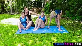 Super flexible gymnast teens bent over monster cocks doggystyle acrobatic 4some!