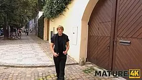 granny strips stockings off as young stud bangs her hairy snatch