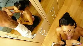 skinny german latina gf in leggings teases with sloppy deepthroat ball licking pov swallow before heading out