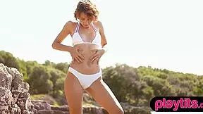 ohh petite blonde ukrainian milf strips n shows her small tits on beach