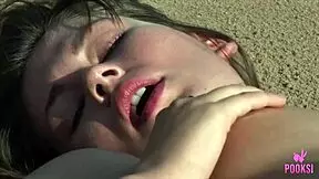 Skinny Tanned Blonde Arya Undresses Wet Pussy on Beach