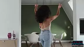 Curly-haired petite asian teen layla balan poses softcore solo