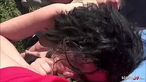 DEUTSCHE FKK OMA GETS POUNDED BY TWO YOUNG STUDS IN THREESOME!