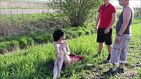 DEUTSCHE FKK OMA GETS POUNDED BY TWO YOUNG STUDS IN THREESOME!