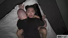 Hard sex with petite teen in college dorm leads to creampie and moans