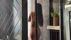 annacherry bends over in the shower her big ass bouncing as he pounds her wet pussy doggystyle