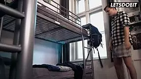 Jenny Wild spreads wide in that foreign hotel getting her tight pussy stretched by thick cock spooning style