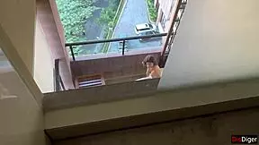 horny neighbor katty west fingers ass on balcony while i peep 😈 anal cumshot.