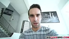 skinny teen spies on stepbro then deepthroats his cock with small tits out