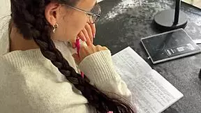 Holy shit spanish teacher fucks my petite face on classroom desk!