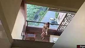 horny neighbor katty west fingers ass on balcony while i peep 😈 anal cumshot.