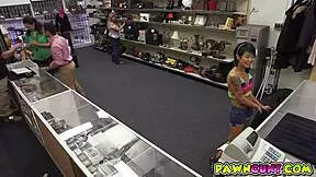 Asian babe pawns pussy for rough pawnshop pounding