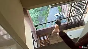 horny neighbor katty west fingers ass on balcony while i peep 😈 anal cumshot.