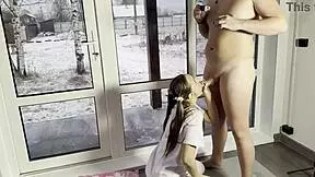 stepsis misssvikki gives deepthroat blowjob in sheer top before christmas