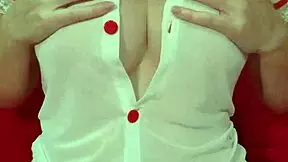 pretty blonde in see through dress bounces huge fake tits close up amateur